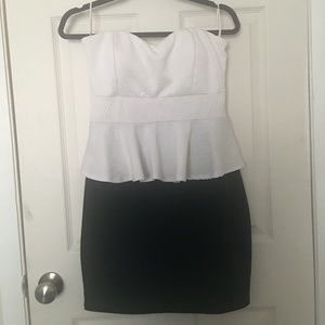 Body Central Strapless Black & White Peplum Dress